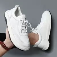 男鞋子2025春季新款透气男士时尚休闲板鞋真皮潮流百搭宽头小白鞋