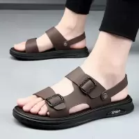 凉鞋男士2025夏季外穿休闲防滑沙滩鞋男款真皮软底两用拖鞋男潮流