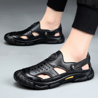 头层牛皮凉鞋男款夏季包头镂空皮鞋男士休闲真皮防滑洞洞男鞋子