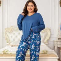 2025年新款TEMU肥大大码女士长袖长裤睡衣套装