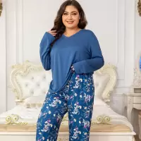 2025年新款TEMU肥大大码女士长袖长裤睡衣套装