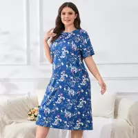 2025新款TEMU加肥加大女士短袖睡裙可外穿