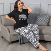 2025新款TEMU大码肥大女士短袖长裤睡衣俩件套