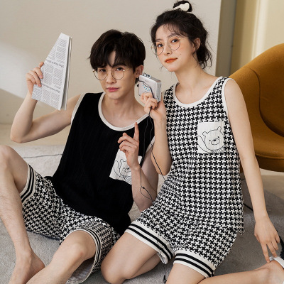 情侣睡衣棉质夏季薄款背心短裤两件套青少年卡通可爱家居服可外穿
