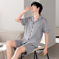 睡衣男士夏季纯棉薄款青少年大码短袖短裤开衫全棉家居服两件套装
