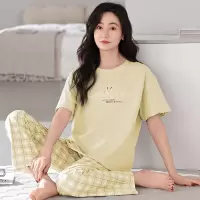 纯棉睡衣女士夏季薄款可爱短袖长裤套装宽松休闲全棉家居服可外穿