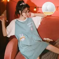 [定制]带胸垫睡衣女士夏季短袖睡裙韩版卡通可外穿连衣裙家居服