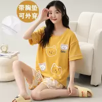 带胸垫棉质睡衣女夏季短袖短裤薄款家居服套装夏天休闲可外穿套装