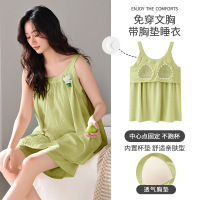 带胸垫睡衣女夏季可爱卡通家居服休闲无袖宽松背心短裤套装可外穿