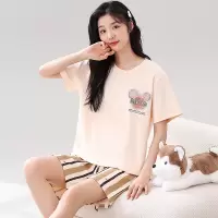 睡衣女士夏季纯棉韩版卡通短袖全棉可爱休闲短裤家居服套装可外穿
