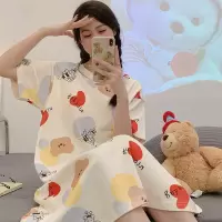韩版睡裙女士夏季棉质短袖中长款可爱卡通带胸垫可外穿家居服裙子