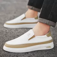 2025春季新款男士休闲皮鞋懒人套脚豆豆鞋小白鞋驾车大码4748码