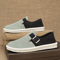 新款春夏季男士舒适透气拼色织物平跟休闲日常包头半拖男款拖鞋