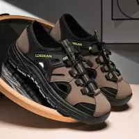 沙滩凉鞋男款夏季外穿男士透气镂空厚底系带拼色注塑男款休闲鞋