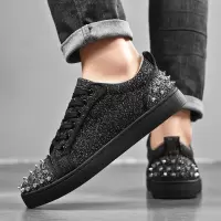 潮流新款印花涂鸦铆钉街头时尚红底板鞋男美发师精神小伙休闲潮鞋