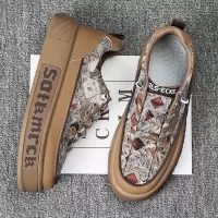 男士字母厚底无系带套脚拼色浅口低帮新款休闲日常百搭男款板鞋