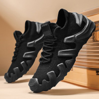 男士新款四季可穿休闲潮流百搭厚底日常舒适透气纯色飞织款运动鞋