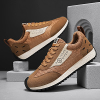 男士新款百搭时尚休闲厚底车缝线拼色系带圆头注塑浅口运动风男鞋