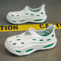 男士新款舒适潮流时尚日常休闲圆头拼色洞洞鞋透气包头男款洞洞鞋