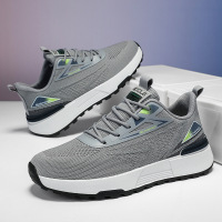 男士新款飞织百搭休闲厚底拼色系带圆头织物注塑浅口运动风男鞋