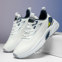 男士新款飞织百搭休闲厚底拼色系带圆头织物注塑浅口运动风男鞋