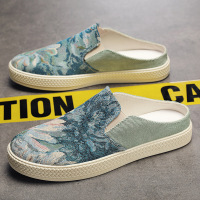 男鞋帆布新款透气印花包头时尚休闲轻便简约舒适四季可穿男士拖鞋
