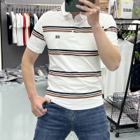 男士polo衫短袖男蜜蜂刺绣夏季新款T恤简约翻领条纹棉T恤