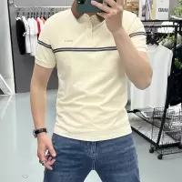 透气男士休闲线条短袖POLO衫夏季翻领翻领半袖上衣带扣潮