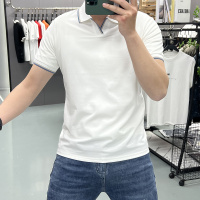 高级感桑蚕丝v领T恤男短袖夏季休闲修身潮流冰丝薄款翻领polo衫男