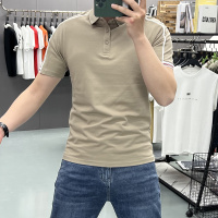 高街织带翻领短袖T恤男士修身半袖上衣休闲商务POLO衫夏季新款潮