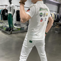 年男生翻领体恤T恤青年薄款徽章刺绣学院风短袖POLO衫ins夏季