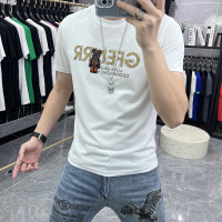 夏天新款丝光棉字母小熊短袖T恤男潮牌修身圆领体恤半袖上衣服潮i