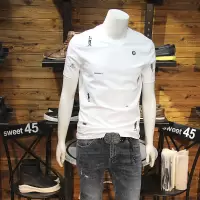 夏季丝光棉男T恤短袖新款潮牌个性刺绣修身休闲青年帅气半袖