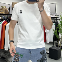 夏季新款小熊印花短袖T恤男士圆领半袖上衣丝光棉修身体恤衫潮ins