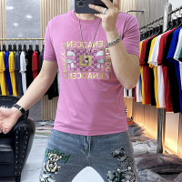 夏季新款欧洲站短袖T恤男修身烫钻时尚丝光棉半袖圆领打底上衣潮i