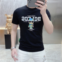 夏季新款欧货字母印花烫钻圆领短袖修身潮流帅气男装半袖T恤