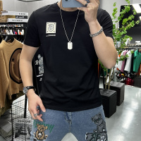 夏季新款短袖T恤男士刺绣数字6圆领半袖体恤打底衫丝光棉上衣潮流