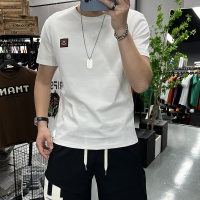 夏季新款短袖T恤男士刺绣简约笑脸圆领半袖丝光棉打底衫上衣潮ins