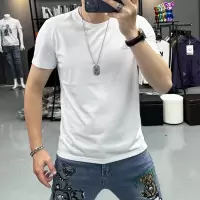 夏季新款短袖T恤男士钢印时尚简约潮圆领修身半袖体恤打底衫上衣