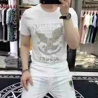 夏季新款短袖T恤男韩版潮流修身老鹰亮片烫金潮牌帅气丝光棉半袖