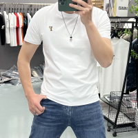 字母时尚短袖T恤男欧洲站潮牌欧货男装修身打底休闲上衣夏季新款