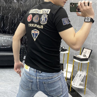 年夏季新款徽章刺绣圆领半袖男潮牌修身简约时尚男装上衣