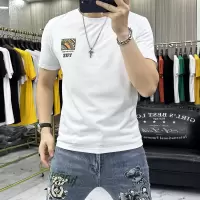 时尚印花圆领短袖T恤男士上衣修身半袖潮流ins半截袖丝光棉欧洲站