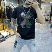 本命年兔子短袖T恤男新款半袖夏季圆领时尚烫钻青年白色体恤