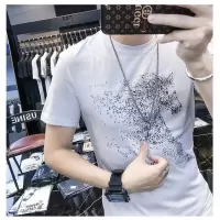 欧洲站丝光棉圆领短袖T恤男潮牌ins潮流修身夏季新款男士半袖