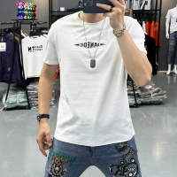 欧洲站夏季T恤男士修身立体字母潮流圆领半袖体恤时尚上衣丝光棉