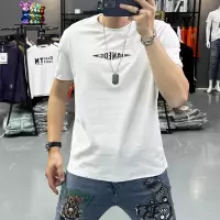 欧洲站夏季T恤男士修身立体字母潮流圆领半袖体恤时尚上衣丝光棉