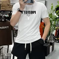 欧洲站夏季新款字母时尚短袖修身男士上衣半袖潮流丝光棉圆领衣服