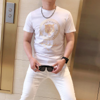 欧洲站夏季新款潮流烫金虎头圆领休闲T恤短袖圆领修身半袖潮