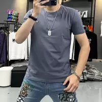 欧洲站夏季男士时尚潮流圆领短袖T恤个性立体修身简约半袖打底衫